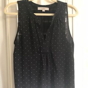 Loft Black with white polka dot sleeveless top in size small